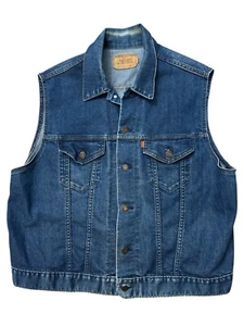 Vintage Levi’s Orange Tab Women’s Size 44 Denim Jean Jacket Vest Buttons Logo - Picture 1 of 8