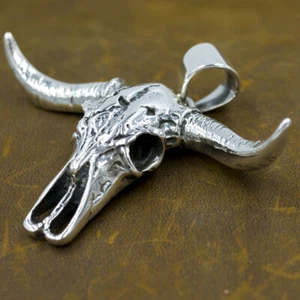 31g großer Carabao Bulle Schädel Skelett Biker Original 925 Sterlingsilber Anhänger - Bild 1 von 12