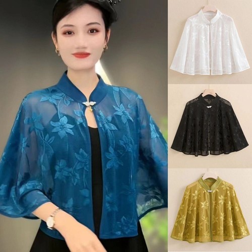 VETEMENTS Scialle Tulle Sottile Cappotto Corto Sottile Mantello Protezione Solare Abbigliamento Donna