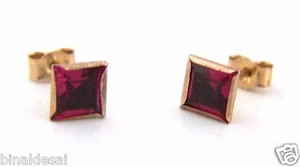 9ct Gold 5mm Princess cut Square RUBY Studs Earrings Girls Mums B'day GIFT BOX - Picture 1 of 3