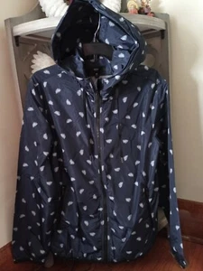 Woman Size Medium Massimo Navy zip up hooded Jacket With Feather print - Picture 1 of 3