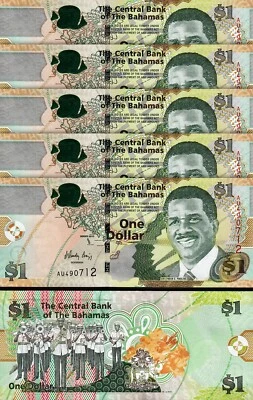 Bahamas 1 Dollar 2015, UNC, 5 Pcs LOT, Consecutive, P-71A,Prntr Thomas De La Rue - Image 1 of 4
