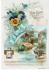 New home fishermen floral river Sewing Machine Co Victorian trade card - Picture 1 of 2