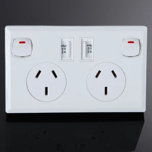 Aussie Socket Switch Dual USB Wall Socket Panel Australia New Zealand - Picture 1 of 5