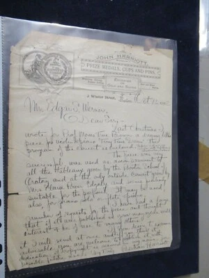 1892 Manuscript from Bertram Harriott to Edgar Werner, "Tiny Tinus Dream" Song - Image 1 of 4