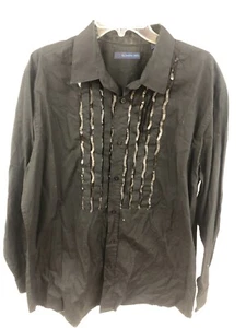 Material London Black Long Sleeves Shirt with Black Sequence XL - Picture 1 of 4