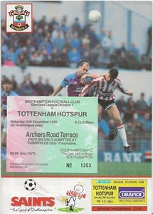 1990/91 Southampton v Tottenham Hotspur Division 1 Programme & Ticket - Picture 1 of 1