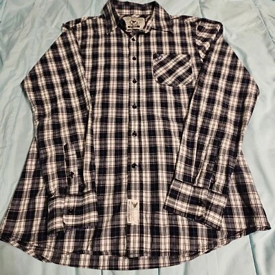 Camisa masculina Company 81 grande preta/branca xadrez manga longa colarinho com botões - Imagem 1 de 4