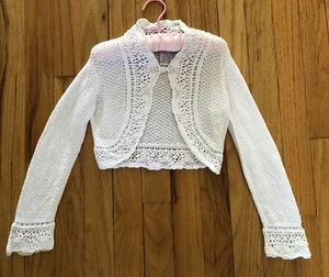 VINTAGE GIRLS CROCHET WHITE SWEATER JACKET KOBE KIDS SZ 5/6 - Picture 1 of 12