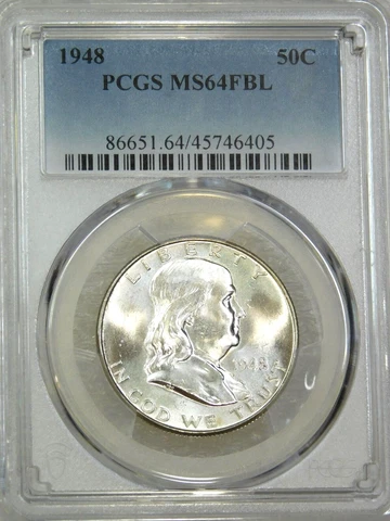 1948 P Franklin Half Dollar PCGS MS64FBL Full Bell Lines Frosty White PQ #C995A Cover