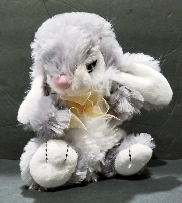 Dan Dee Plush Bunny Rabbit Gray White Lop Ears Very Soft 7" Tall Neck Ribbon Bow - Image 1 of 4