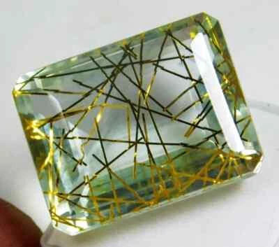 75 Ct. Large Rutilated Quartz Emerald Cut Faceted Loose Gemstone Gift for Women - Image 1 of 4