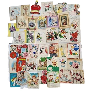 Lot 41 Vintage greeting card child birthday Christmas Religious used crafts - Picture 1 of 24