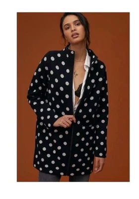 Abrigo Suéter Anthropologie Field Flower Negro Lunares Lana Bolsillos Medianos de Lana Foto 1 de 4