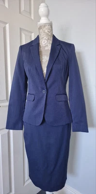 DP Womens Blue Textured Tailored Single Breasted Blazer + Skirt UK8 EU36 - Image 1 of 4