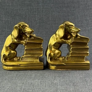 Vintage Dachshund Dog Wiener Bookends Metal Brass 5" PM Craftsman 1970's - Picture 1 of 24