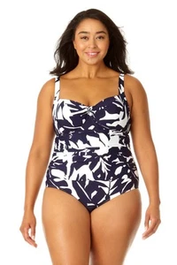 ANNE COLE Coastal Palms Retro Twist Front Shirred One Piece size 24W (23PO03918) - Picture 1 of 11
