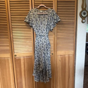 Max Studio High Low asymmetrisches Wickelkleid Rüschen M kobaltblau - Bild 1 von 8