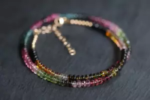 Collana lunga 24" perle rondelle lisce tormalina tormalina anguria per donna - Foto 1 di 6