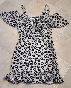 NEW Animal Print Mini Dress Size 8 Cold Shoulder - Picture 1 of 10
