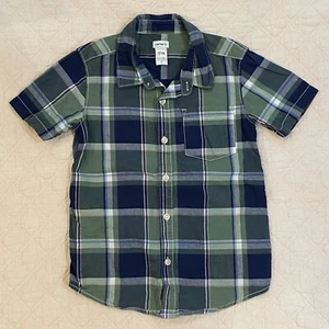 Carters Boys Size 7 Green And Blue Plaid Button Down Shirt Short Sleeve Cotton - Picture 1 of 4