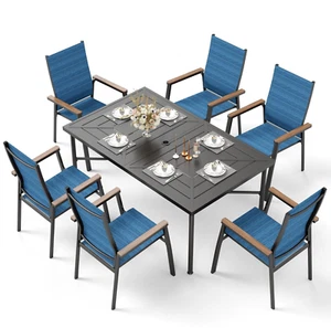 7 Piece Patio Dining Table Chairs Set Outdoor Furniture Set Chairs Stackable - Picture 1 of 11