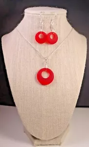 Kirschrot Zucht Meer Glas Schmuck Donut Ring Set 20" Silber Platte Kette - Bild 1 von 7