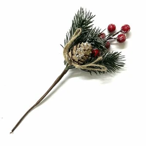 Festive Christmas Snow Forest Pine Cone & Holly Pick - Red Berry - Foto 1 di 4