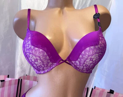 Victoria's Secret Bombshell Bra Set Eyelash Lace, Fuchsia 32D BEAUTIFUL - Image 1 of 3