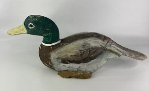 Señuelo de pato de madera vintage de 16" decoración de arte popular - Imagen 1 de 10