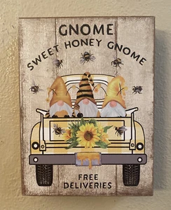 Gnome Sweet Honey Gnome Farmhouse Sign, Honey Bee Gnome Sign, Farmhouse Decor - Picture 1 of 13