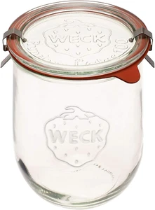NEU! WECK 745 TULPE EIN LITER SAUERTEIG STARTERGLAS MIT GLASDECKEL & ZWEI KLAMMERN - Bild 1 von 8