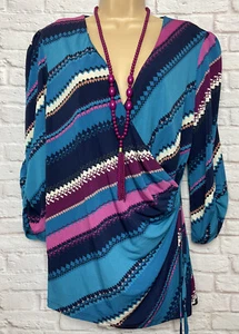 MONSOON L Blue/Pink diagonal stripe wrap RETRO jersey top - Picture 1 of 12