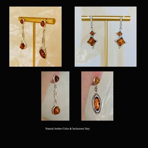 ORECCHINI MODERNI CON RETRO IN ARGENTO STERLING E AMBRA MIELE BALTICO - Foto 1 di 13