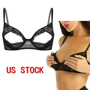 Reggiseno pizzo top donna coppa aperta bralette mezza coppa reggiseno mensola lingerie intimo - Foto 1 di 30