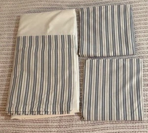 Pottery Barn Ticking Stripe Bed Skirt & 2 Pillowcases California King Periwinkle - Picture 1 of 11
