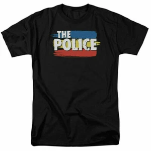 The Police Three Stripes Logo T Shirt Licensed Rock n Roll Music Band Tee Black - Picture 1 of 2