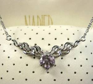 Elegant Sterling Silver Diamond Amethyst Filigree Princess Bib Chain Necklace - Picture 1 of 6