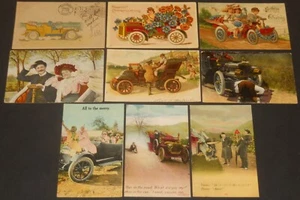 9 postales con imágenes de saludo y cómic de automóviles anteriores a 1920 - Imagen 1 de 2
