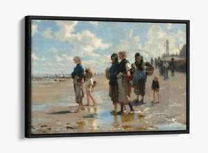 JOHN SINGER SARGENT, PESCA OSTRICHE - STAMPA ARTISTICA SU TELA CON CORNICE EFFETTO GALLEGGIANTE - Foto 1 di 12