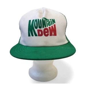 Vtg MOUNTAIN DEW Trucker Hat Green Mesh Adjustable Snap Back Cap Made USA 1970s - Picture 1 of 7