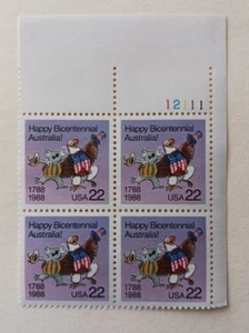 Scott # 2370, Australian Bicentennial, Plate Block of 4 - Picture 1 of 2