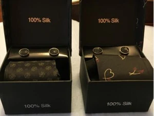 "ATLAS DIAMOND" 100% SILK - MEN'S TIE-HANKY-CUFFLINKS COMBO SET OF TWO (2) - Picture 1 of 6