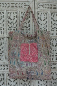 Floral tissue silk paisely ethnic handmade recycled Indian Tote bag SKU16686 - Picture 1 of 9