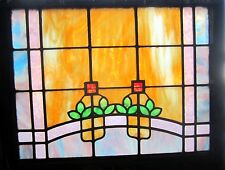 ~ ANTIQUE AMERICAN STAINED GLASS WINDOW ~ 32.25 x 26 ~ ARCHITECTURAL SALVAGE ~