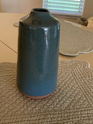 Jarrón decorativo de cerámica cilindro verde esmaltado 8” florero de cerámica de piedra Foto 1 de 4