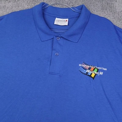 Vintage Microsoft Windows 98 Technical Support Team Polo Shirt Mens 3XL Blue USA - Image 1 of 4