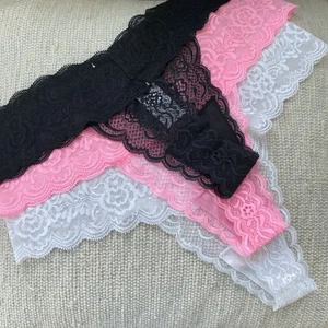 Black Pink White Lace Bundle Of 3 2XL Thong Panties - Picture 1 of 3