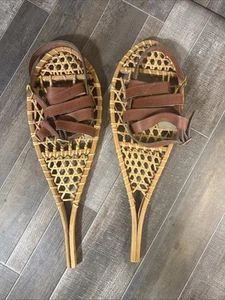 Holz Mini Schneeschuhe Holzdekor Schneeschuh Lederriemen - Bild 1 von 5