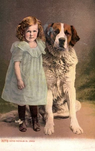 St. Barnard Dog and Young Girl Zurich Vintage Postcard - Picture 1 of 2